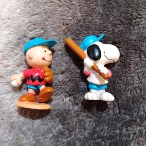 Applause Peanuts Charlie Brown & Snoopy Playing Baseball Figures Rare VTG